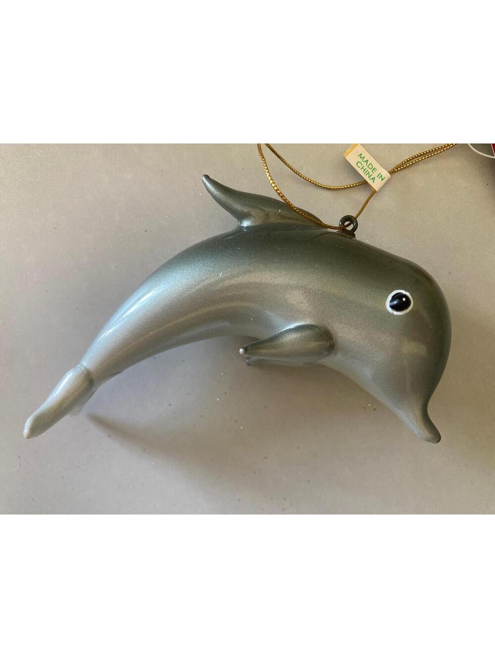 St. Nicholas Square Tropical Grey Dolphin Blown Glass Ornament (5" L)